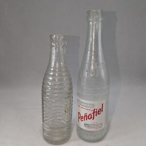 Vintage Penafiel Agua Mineral Mexico & Castle Club Ribbed Glass Soda Bottles Lot